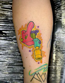 Embroidered patch-style Eeyore tattoo by Dave