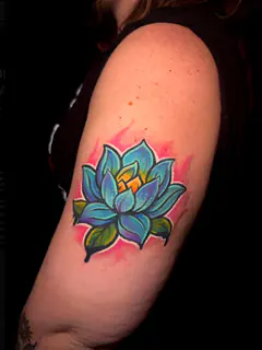 Embroidered patch-style hedgehog tattoo by Dave