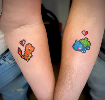 Embroidered patch-style Care Bear tattoo by Dave