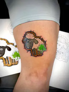Embroidered patch-style jack-o'-lantern tattoo by Dave