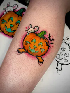 Pixel-art Frogger tattoo by Dave