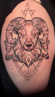 Embroidered patch-style green character tattoo by Dave